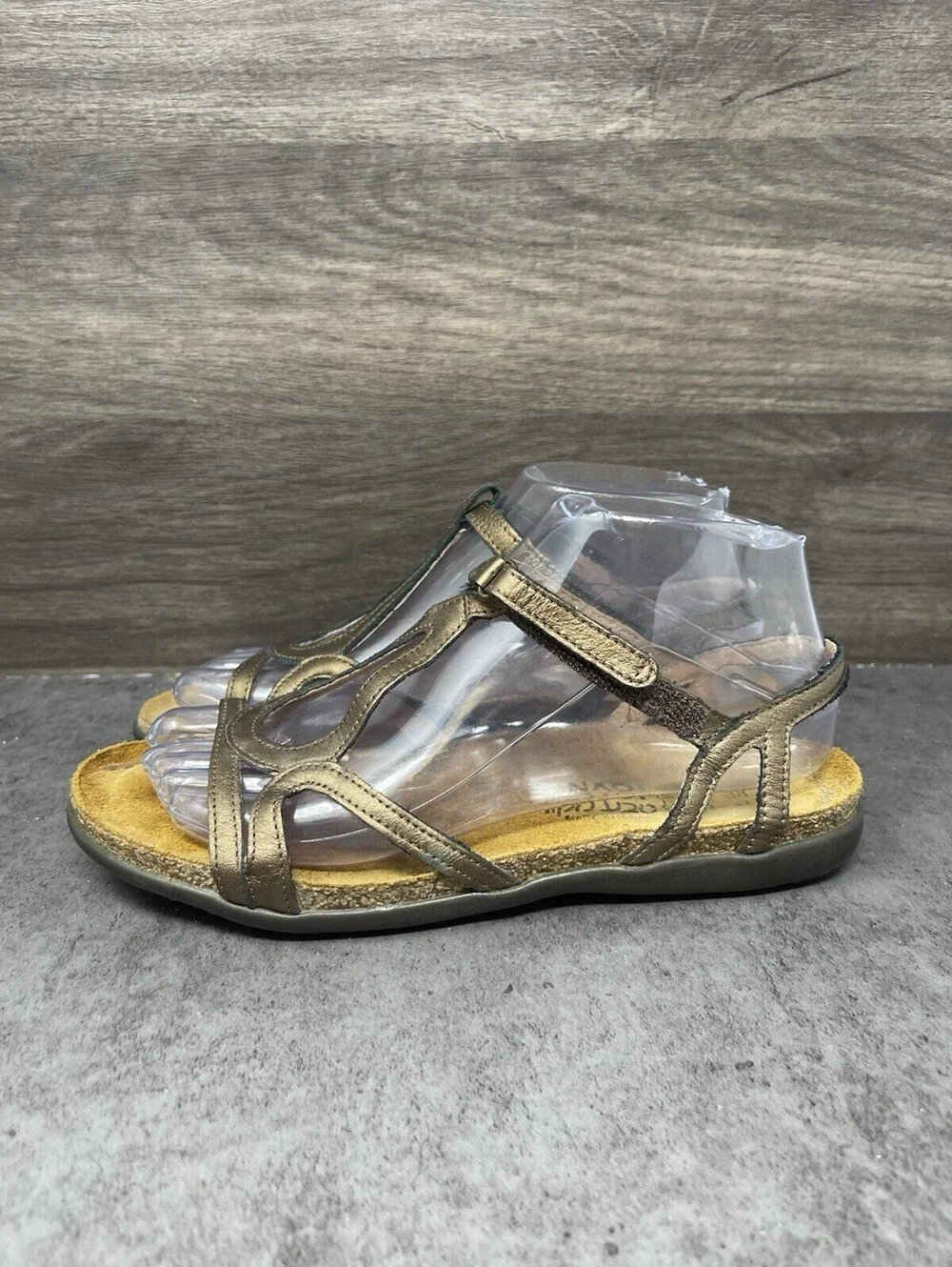 NAOT Dorith Sandals Womens Size 7 (38) Gold Leather Strap Flat Walking
